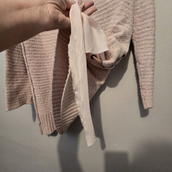 Free People Heart It Laces Long Sweater Womens MED Pink Oversized Boho Coquette - Picture 4 of 14